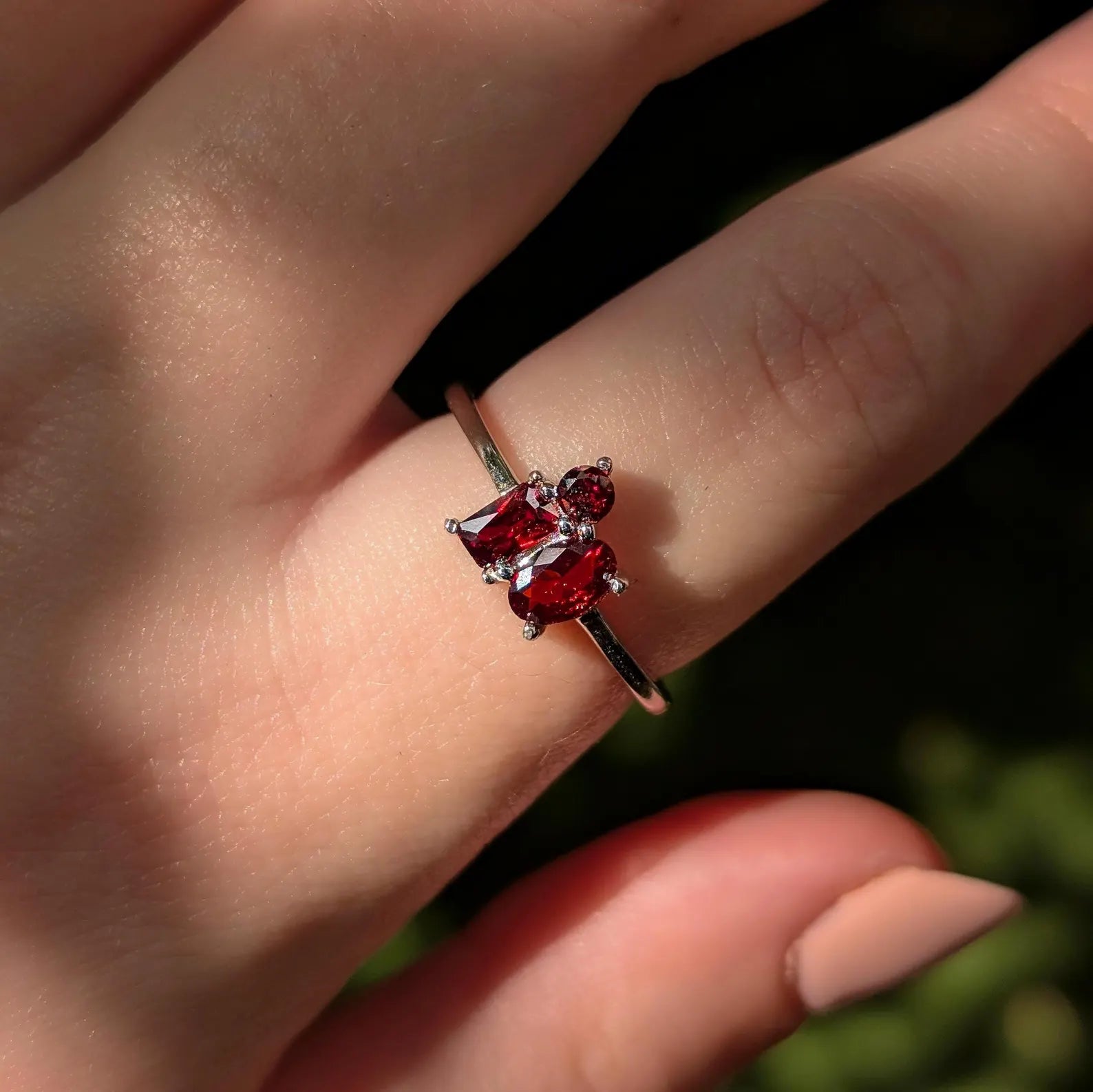 Garnet 3 Stone Cluster Ring
