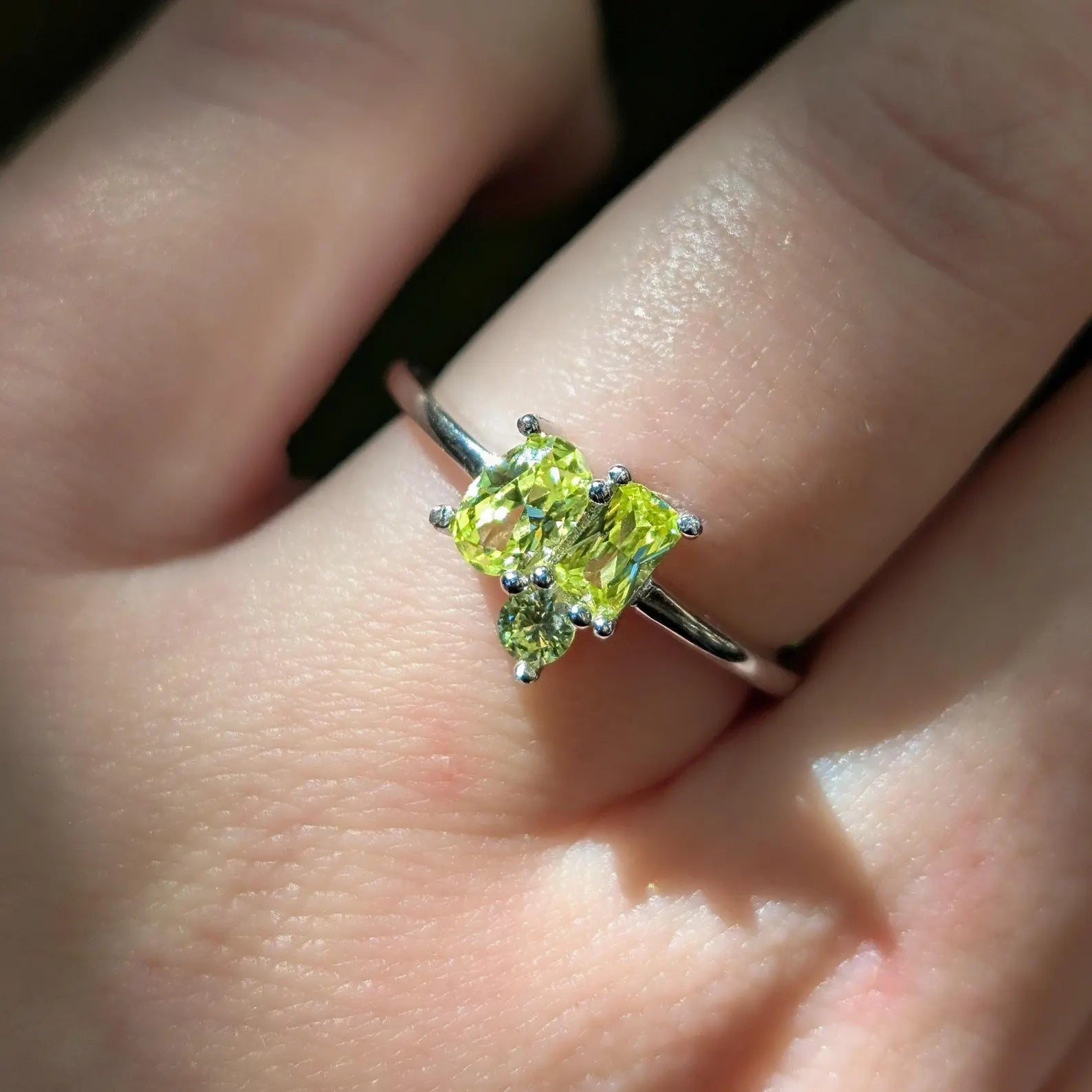 Peridot 3 Stone Cluster Ring