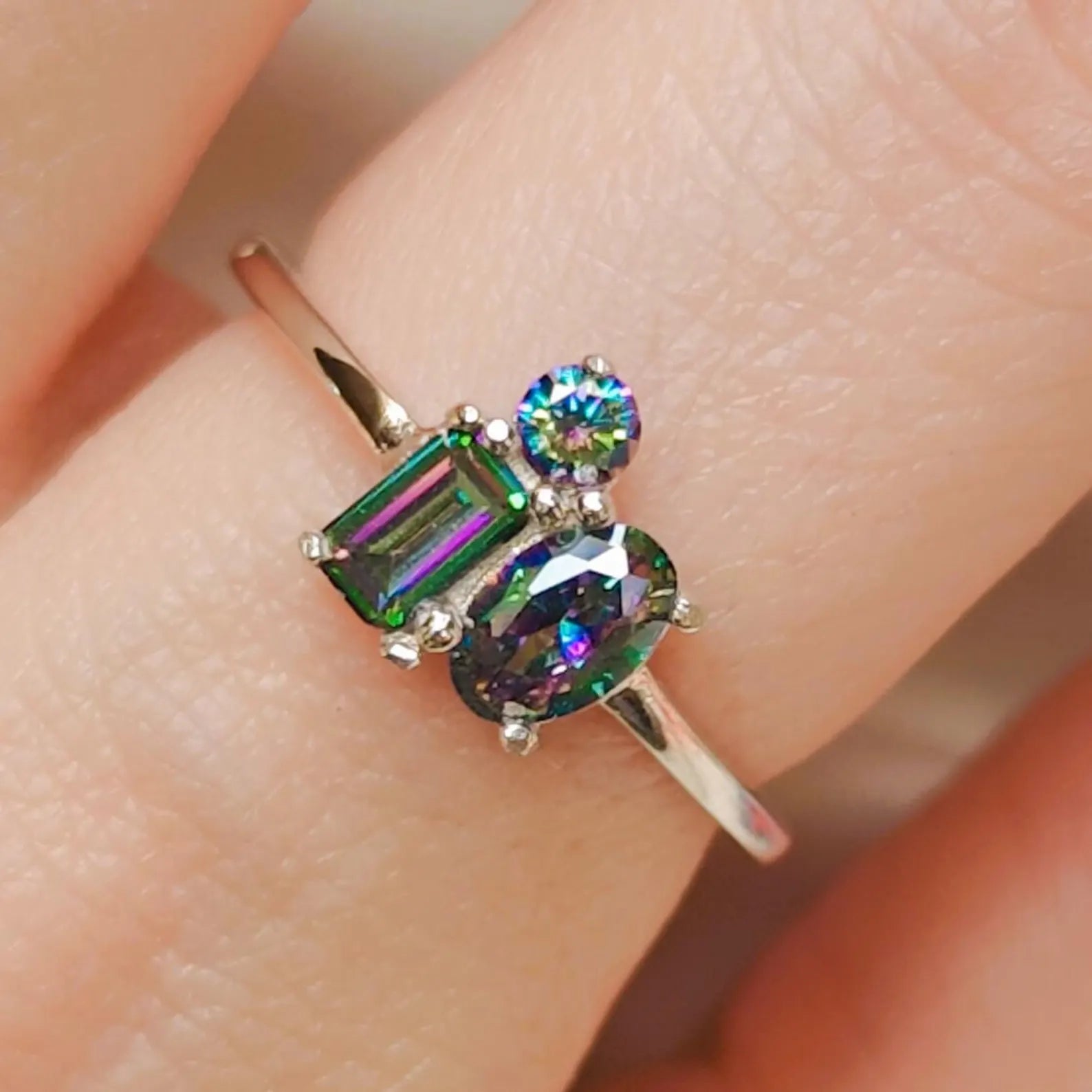 Alexandrite 3 Stone Cluster Ring