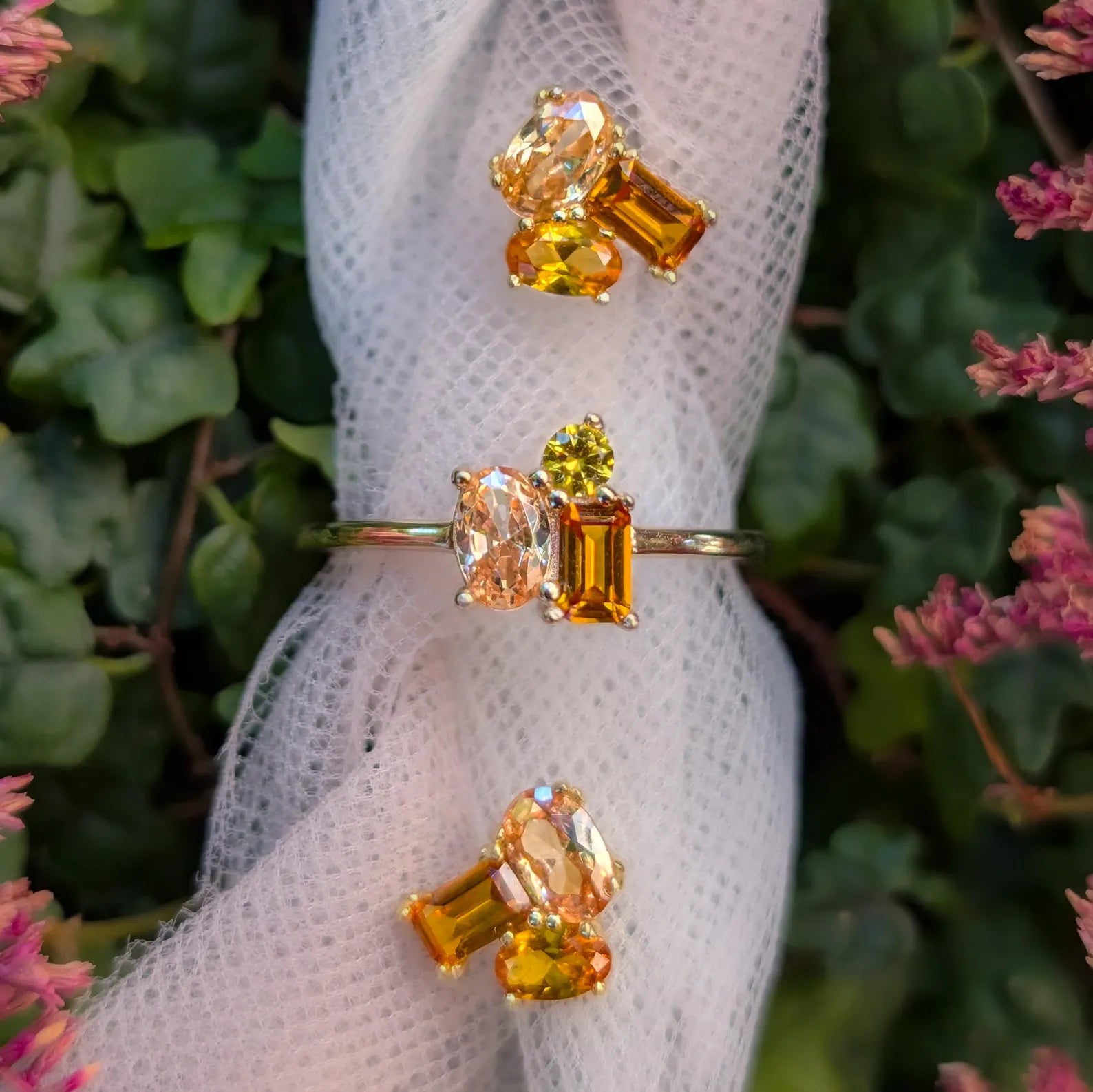 Citrine 3 Stone Cluster Ring