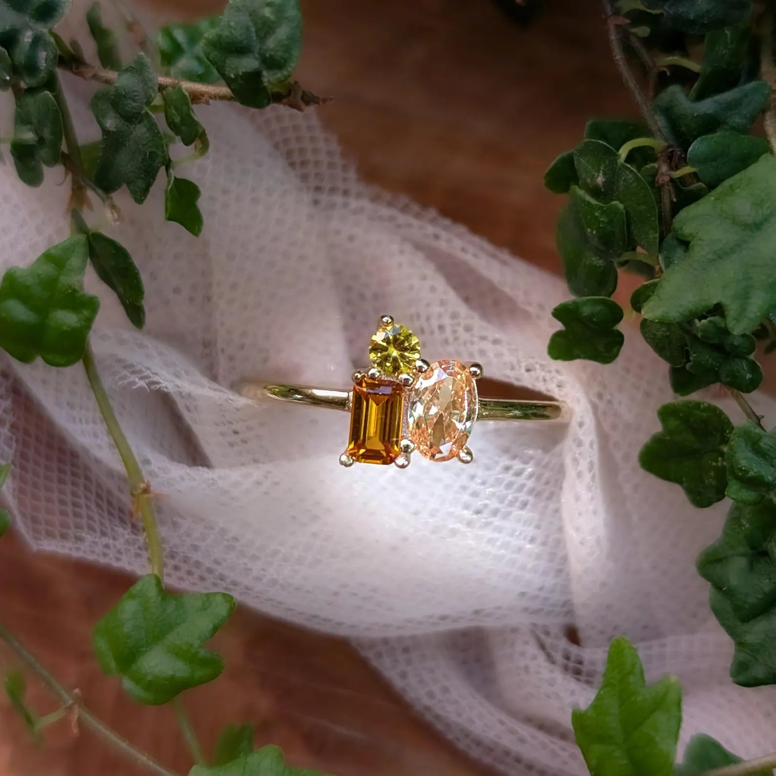 Citrine 3 Stone Cluster Ring