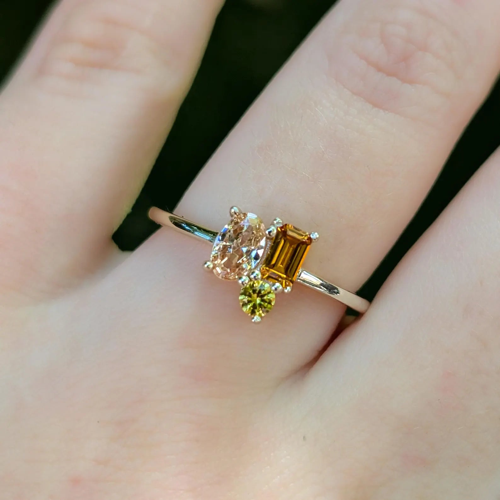 Citrine 3 Stone Cluster Ring