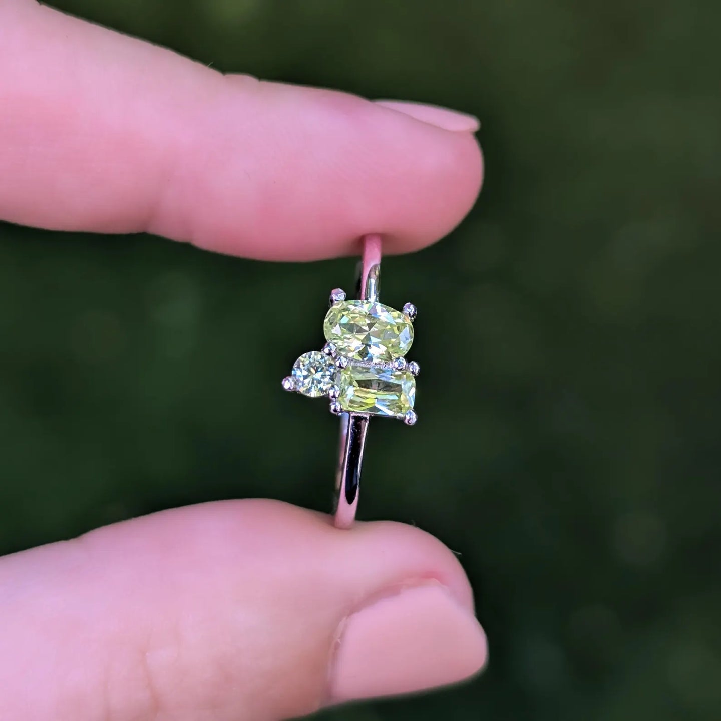 Peridot 3 Stone Cluster Ring