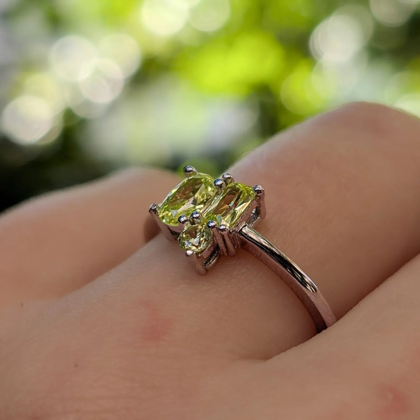 Peridot 3 Stone Cluster Ring