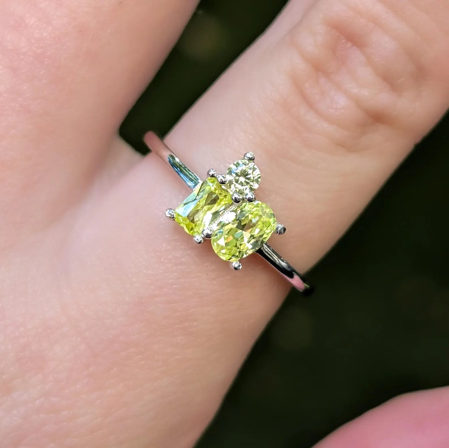 Peridot 3 Stone Cluster Ring