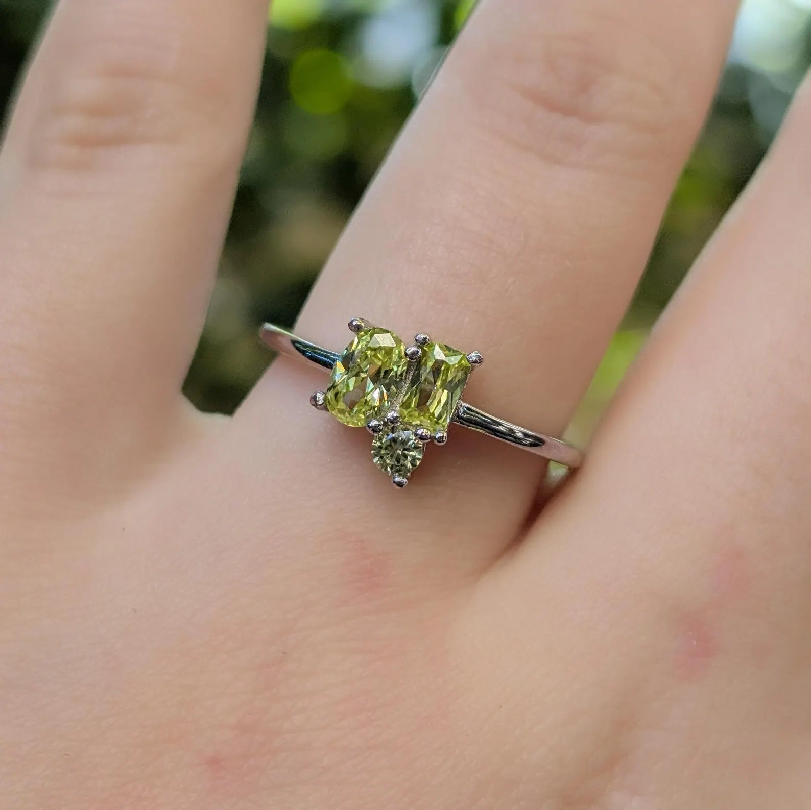Peridot 3 Stone Cluster Ring