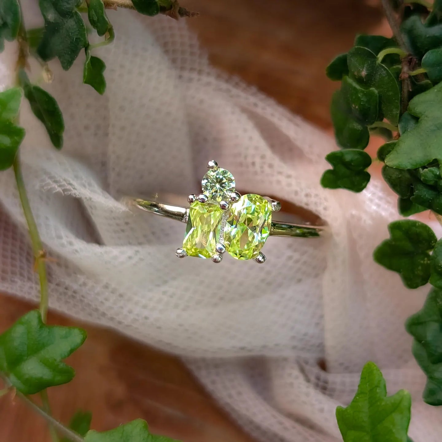 Peridot 3 Stone Cluster Ring