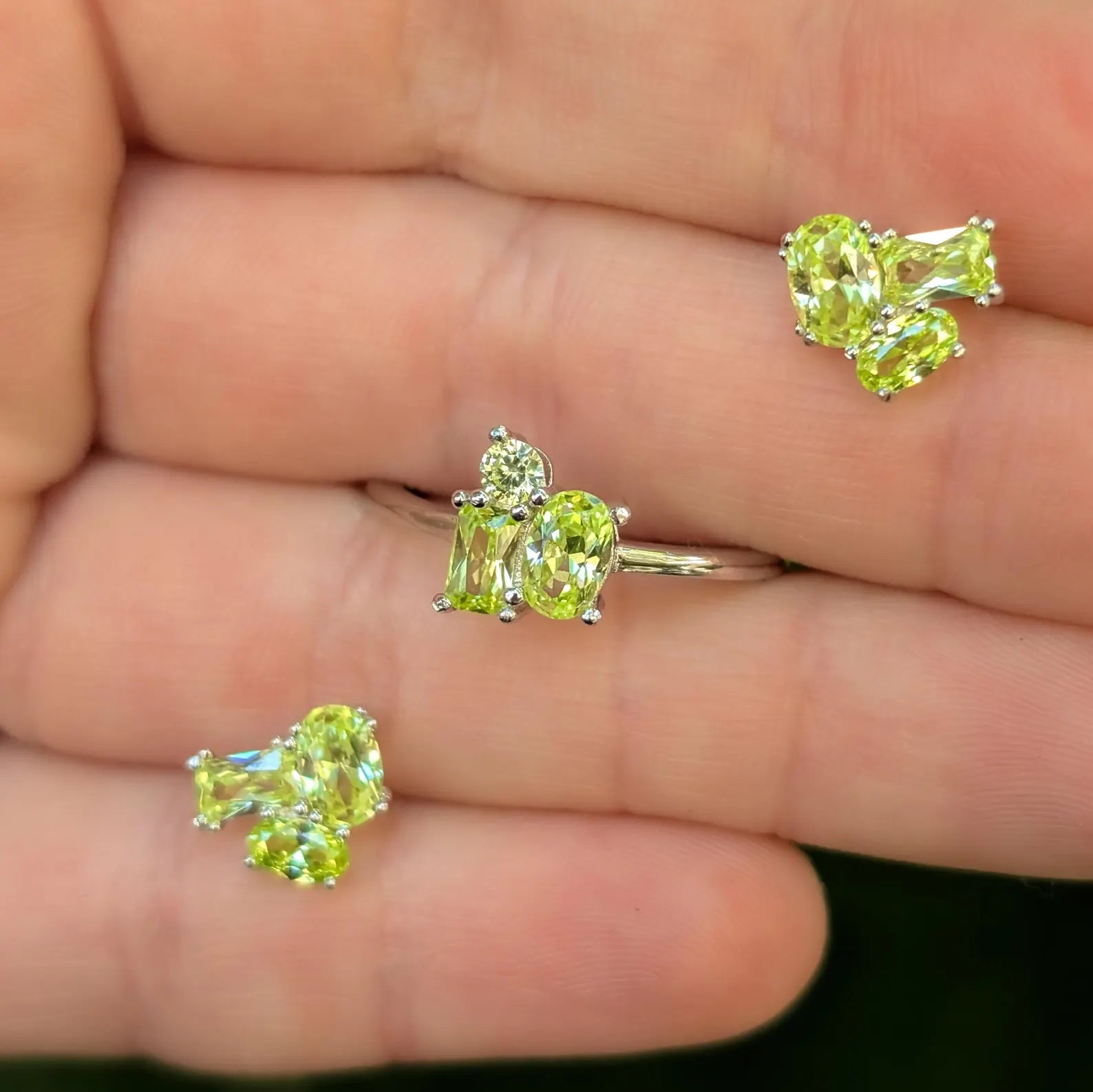 Peridot 3 Stone Cluster Ring