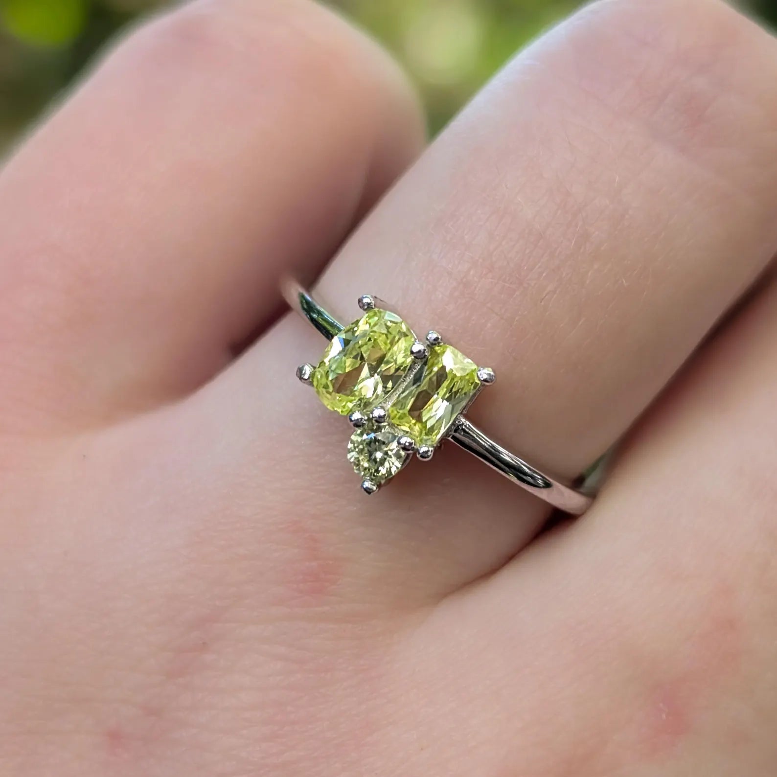 Peridot 3 Stone Cluster Ring