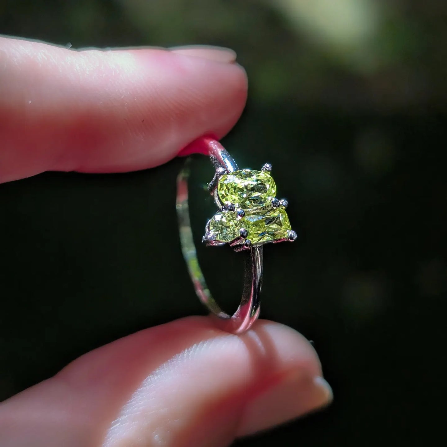 Peridot 3 Stone Cluster Ring