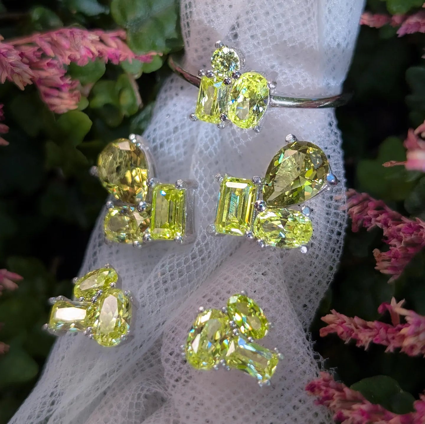 Peridot 3 Stone Cluster Ring