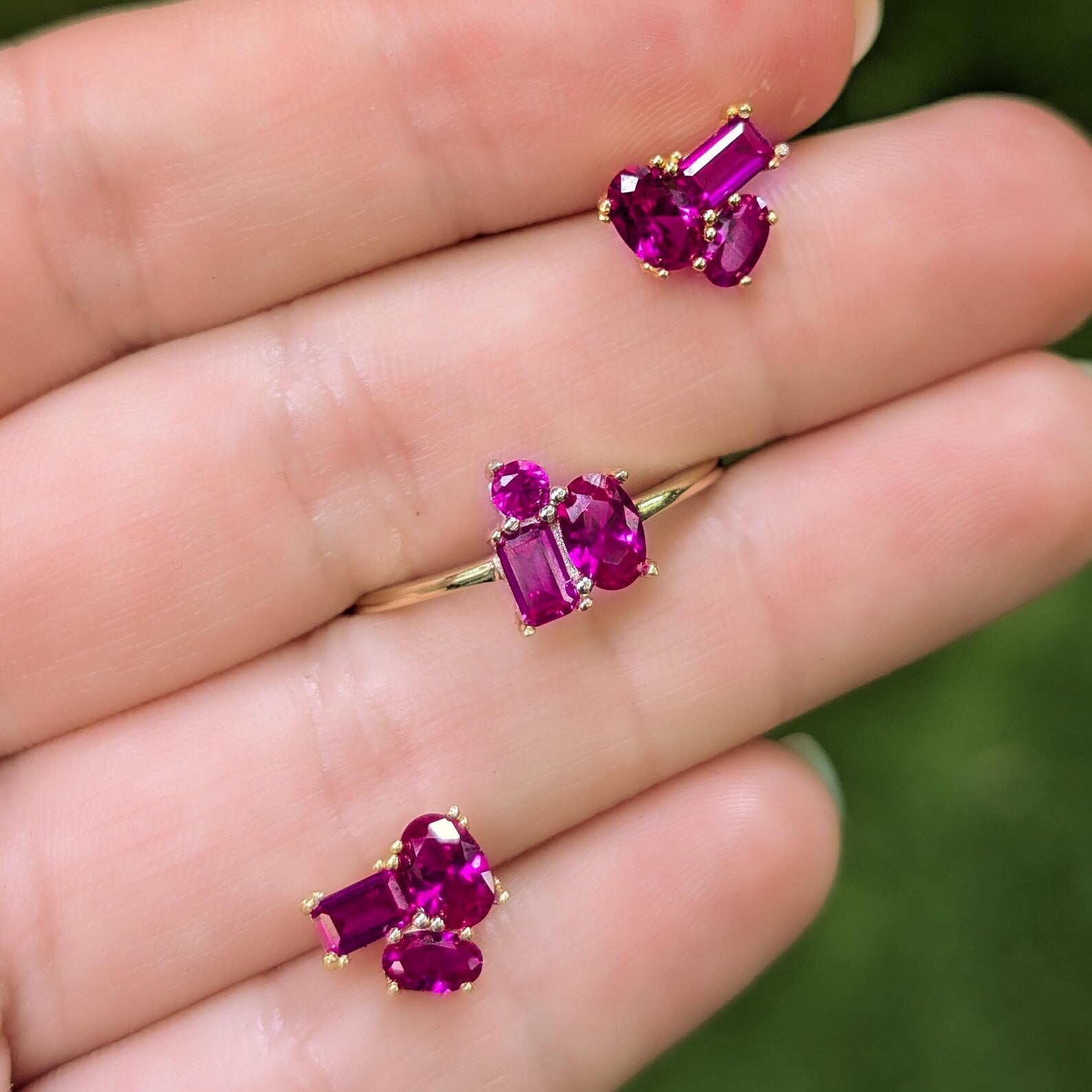 Ruby 3 Stone Cluster Ring