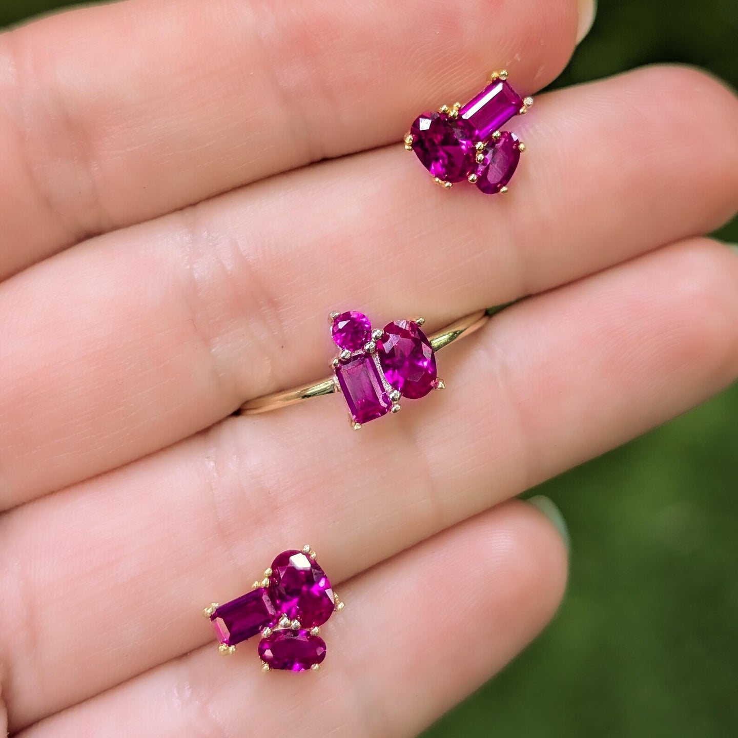 Ruby 3 Stone Cluster Ring