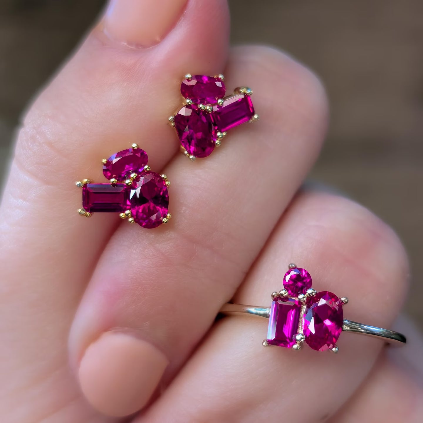 Ruby 3 Stone Cluster Ring