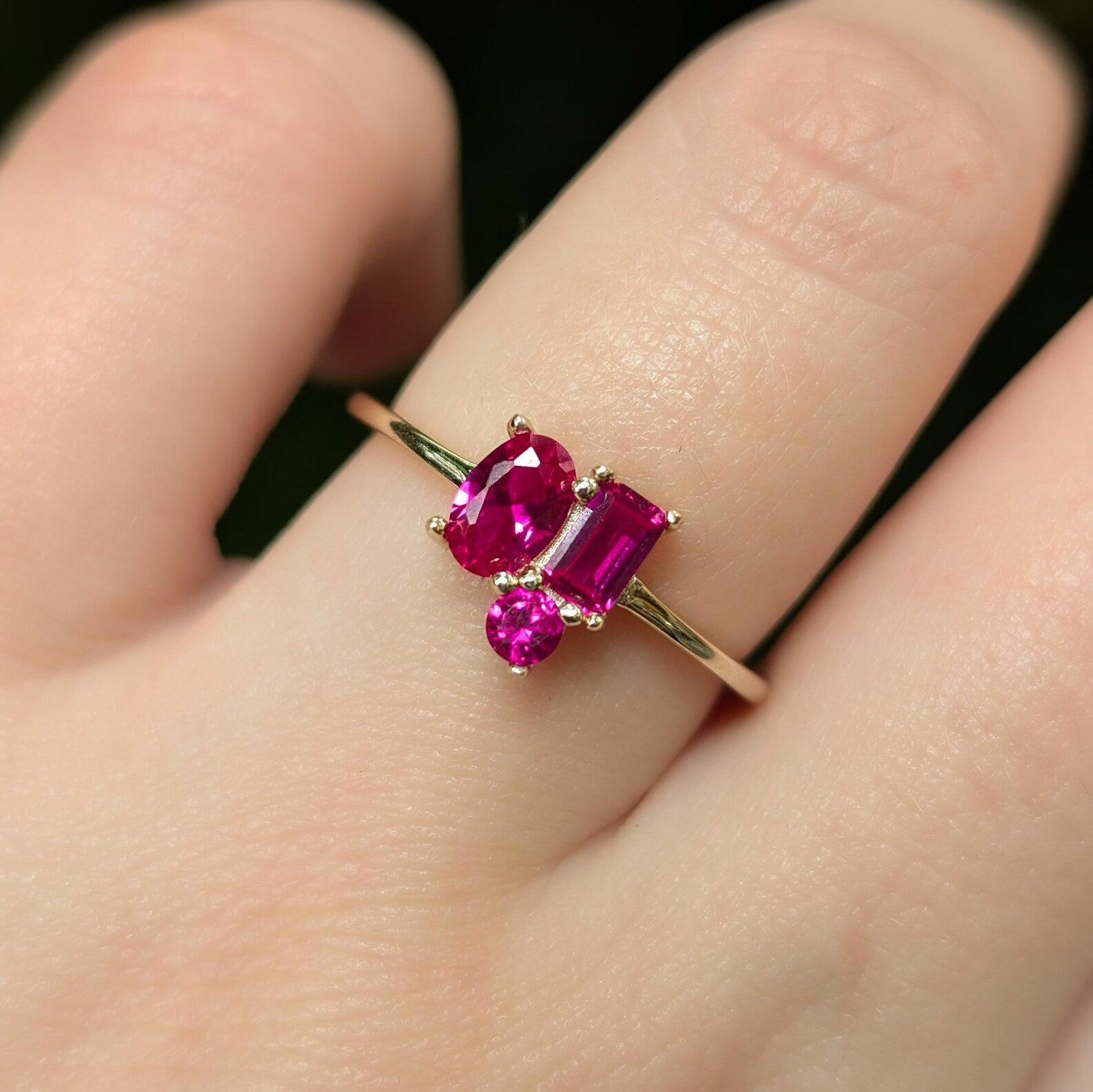 Ruby 3 Stone Cluster Ring