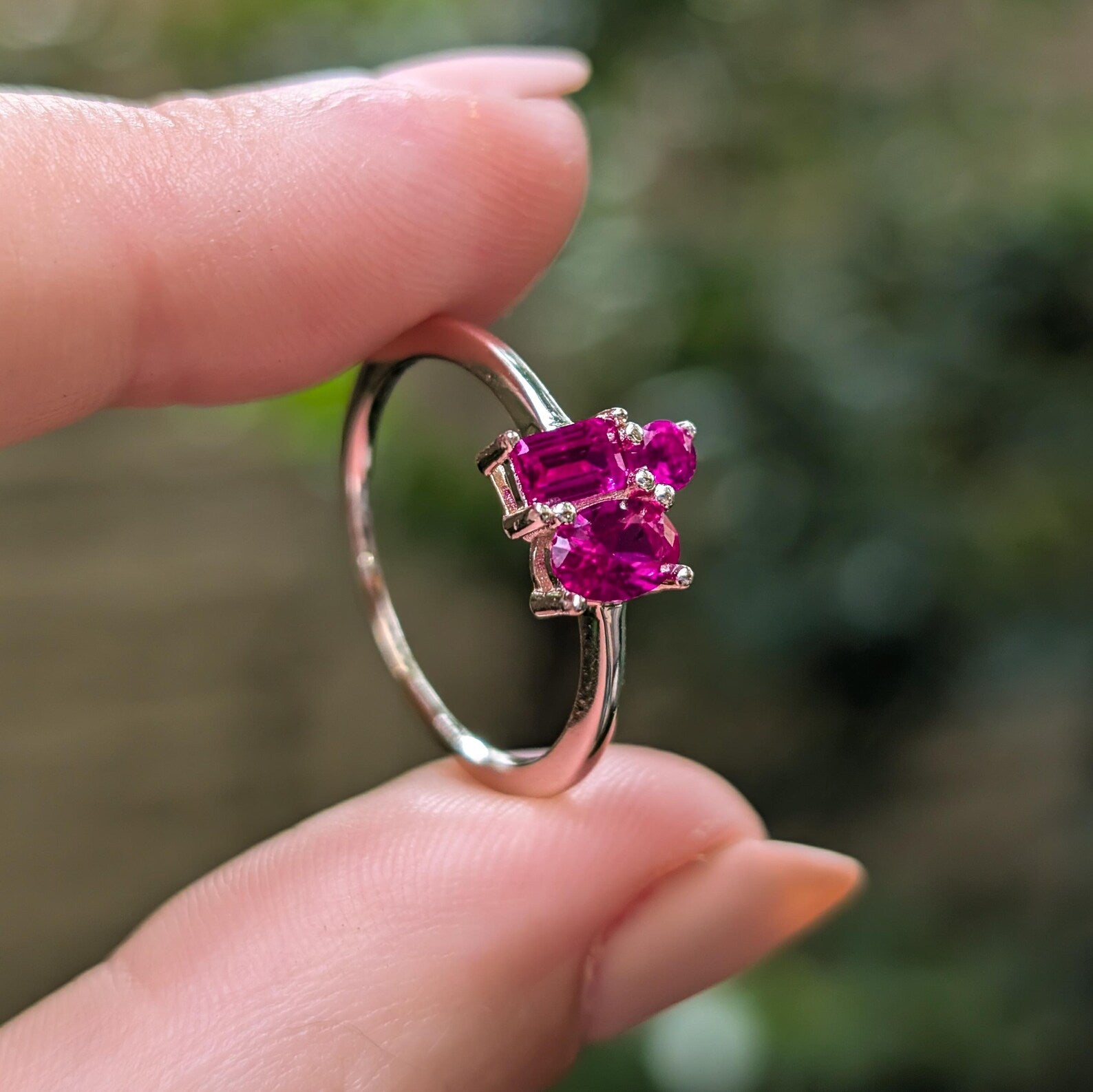 Ruby 3 Stone Cluster Ring