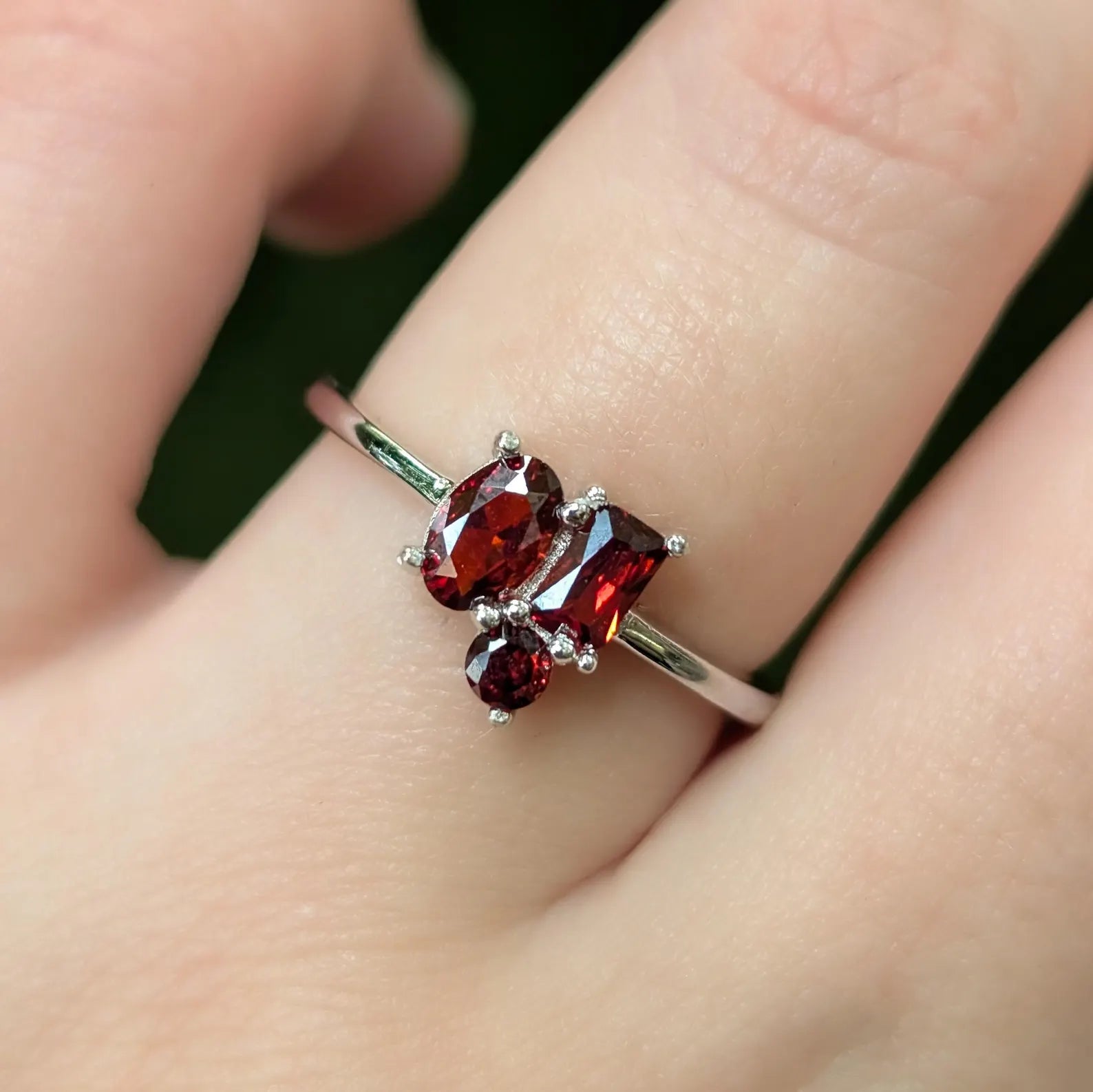 Garnet 3 Stone Cluster Ring