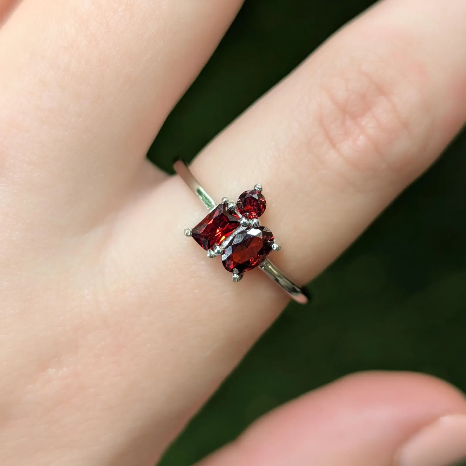 Garnet 3 Stone Cluster Ring