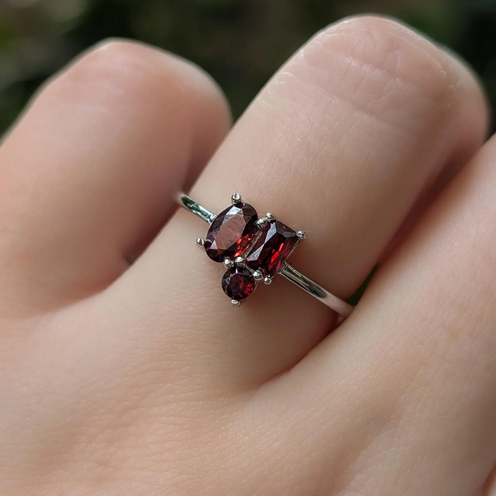 Garnet 3 Stone Cluster Ring