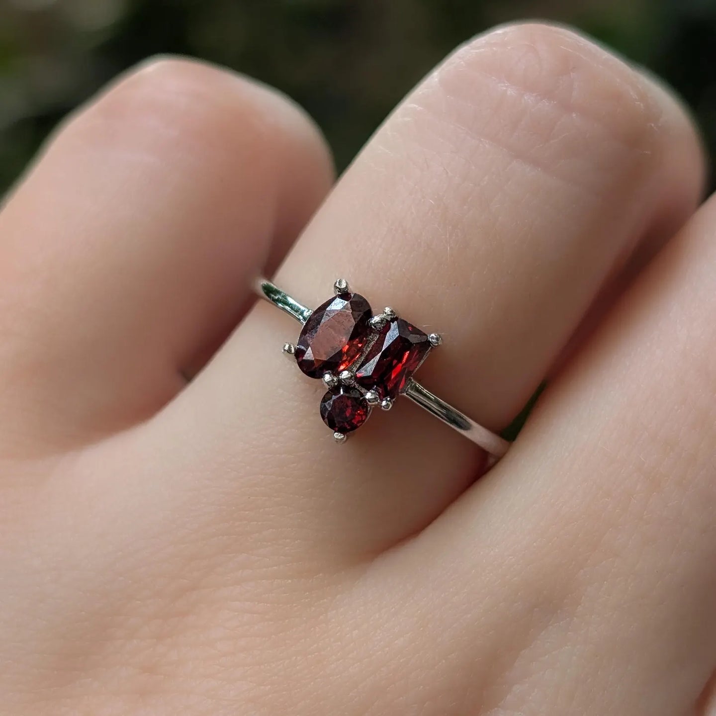 Garnet 3 Stone Cluster Ring
