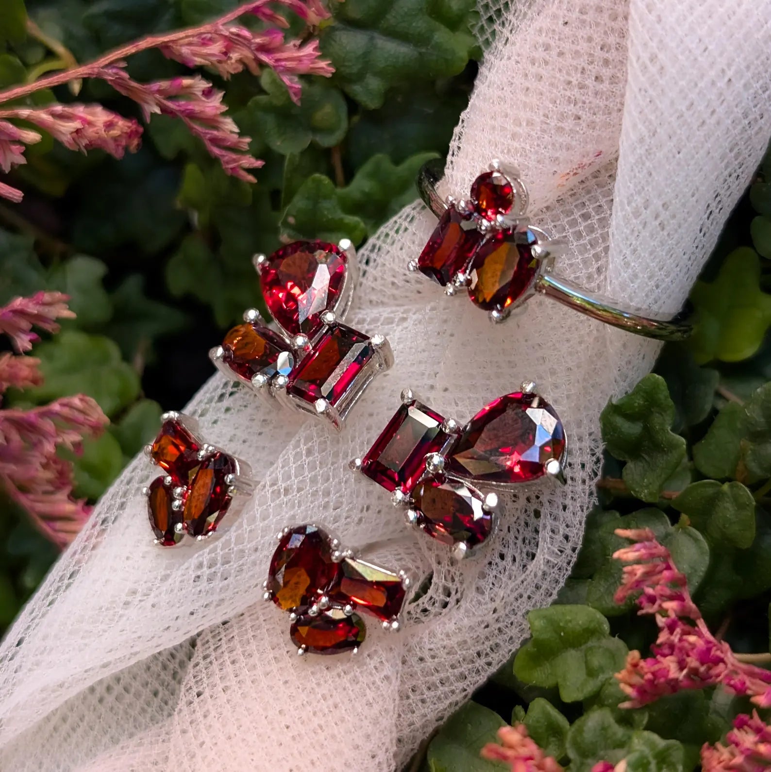 Garnet 3 Stone Cluster Ring