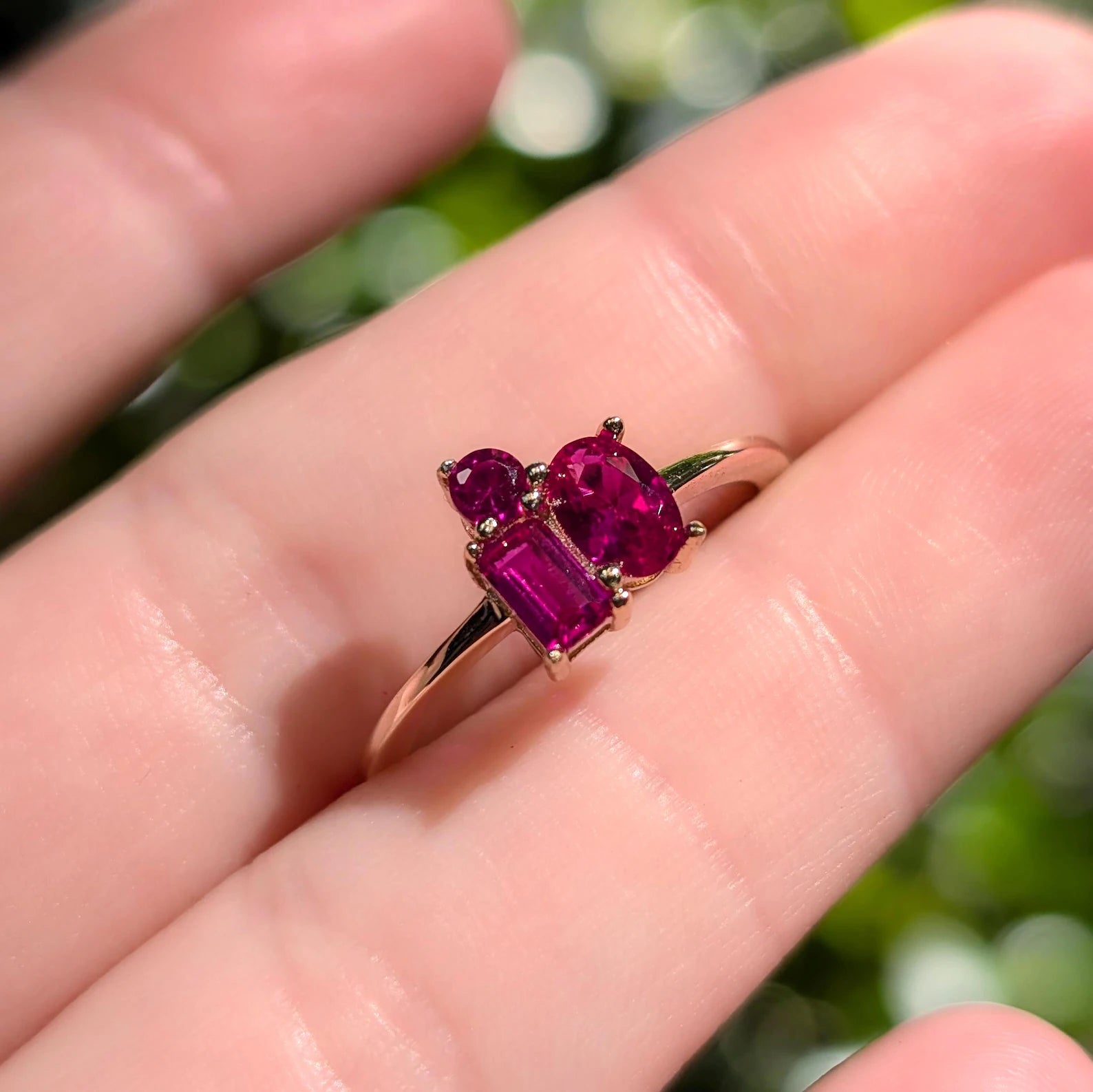 Ruby 3 Stone Cluster Ring