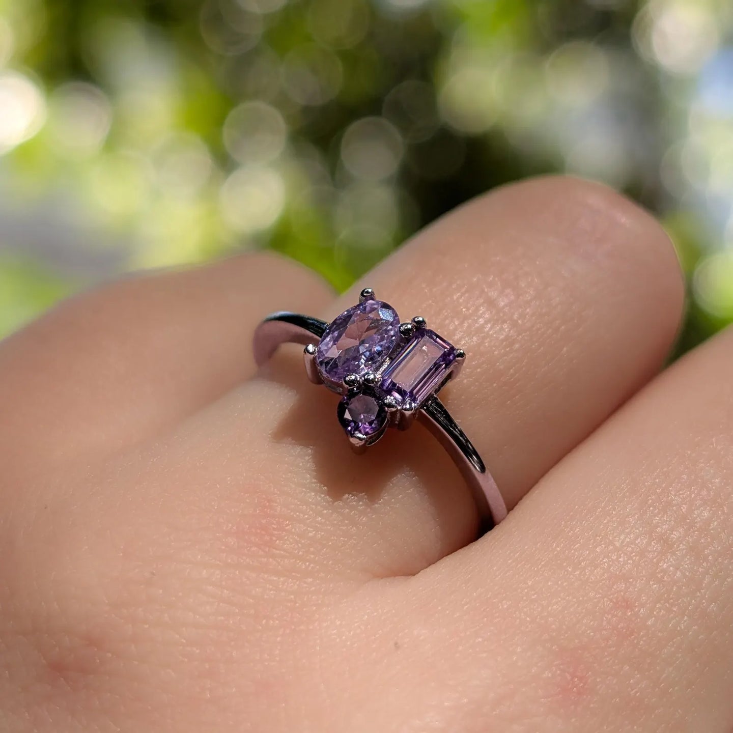 Amethyst 3 Stone Cluster Ring