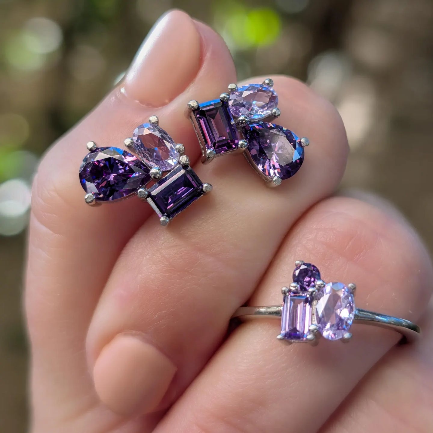Amethyst 3 Stone Cluster Ring