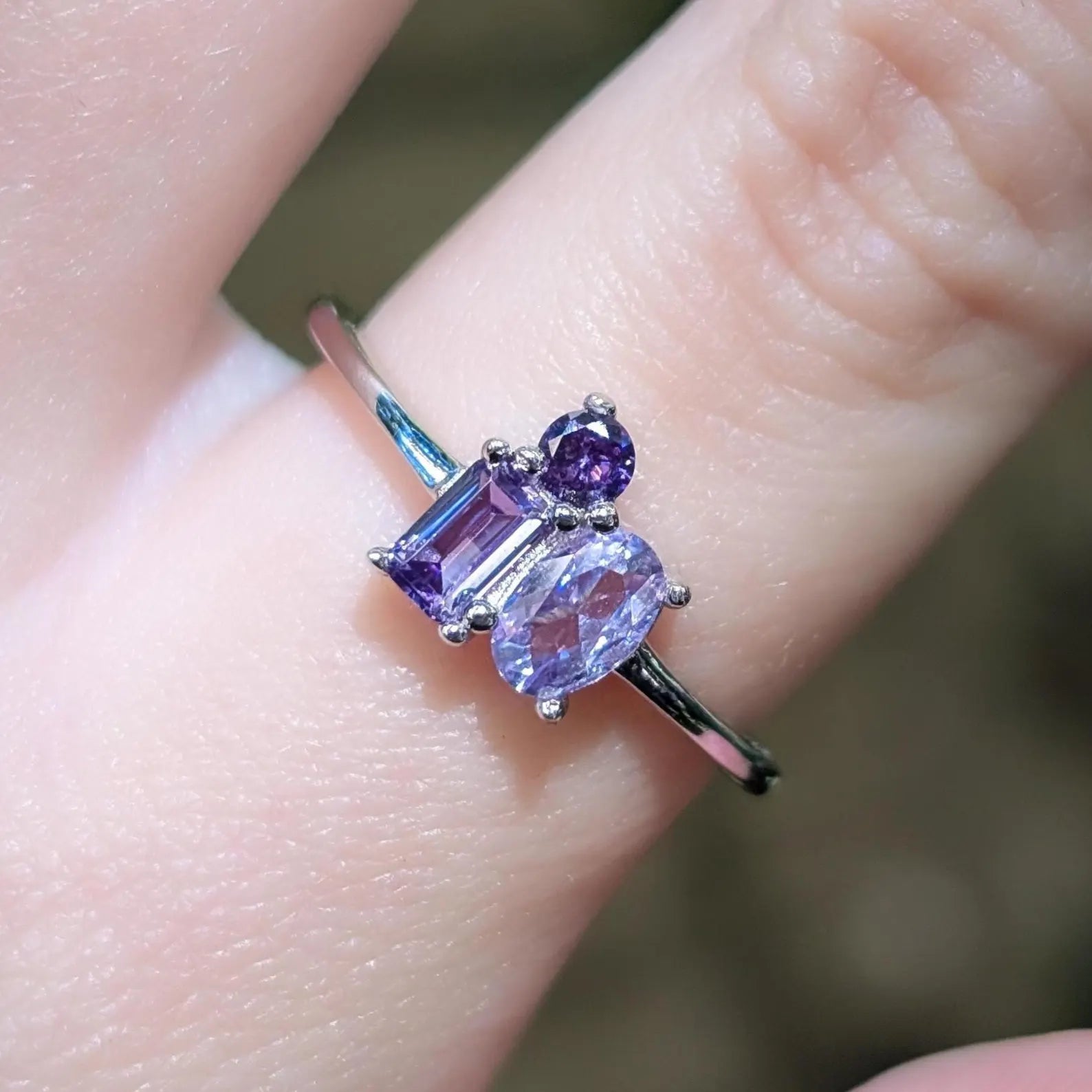 Amethyst 3 Stone Cluster Ring