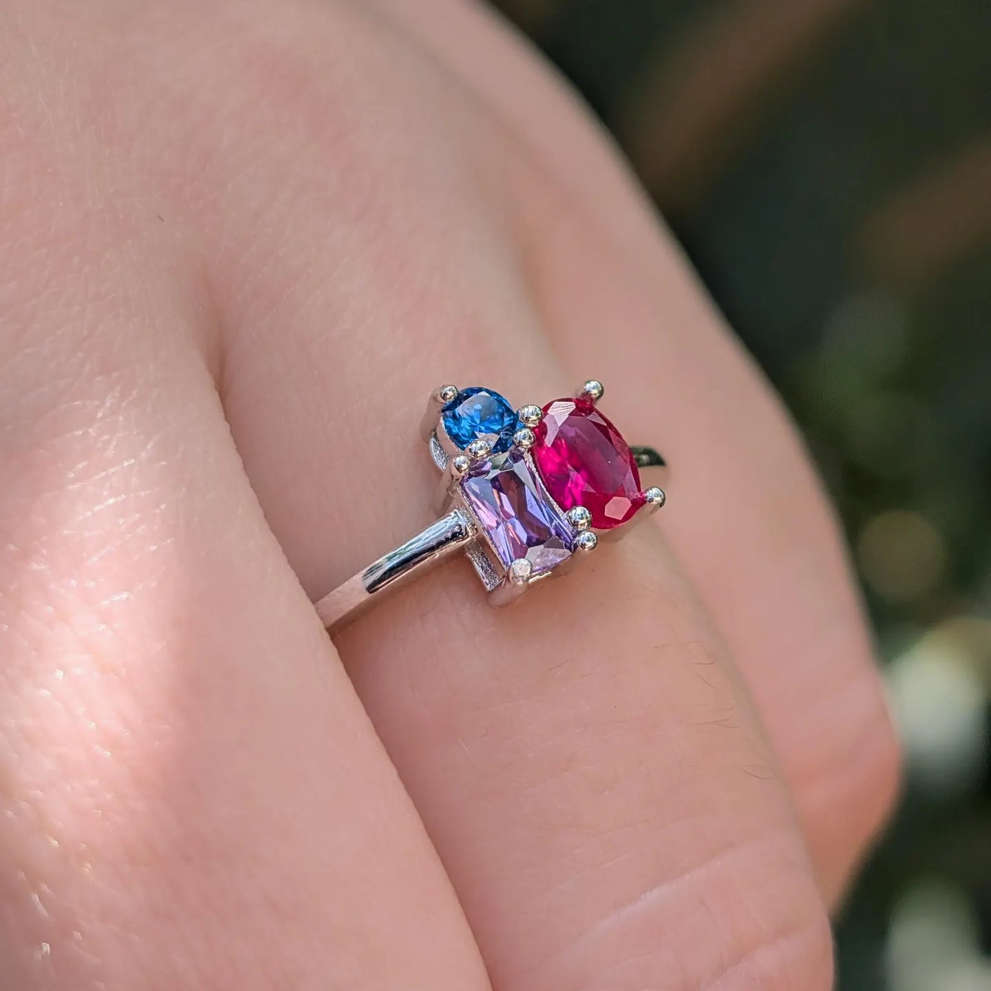 The Tulia - Bisexual 3 Stone Cluster Ring