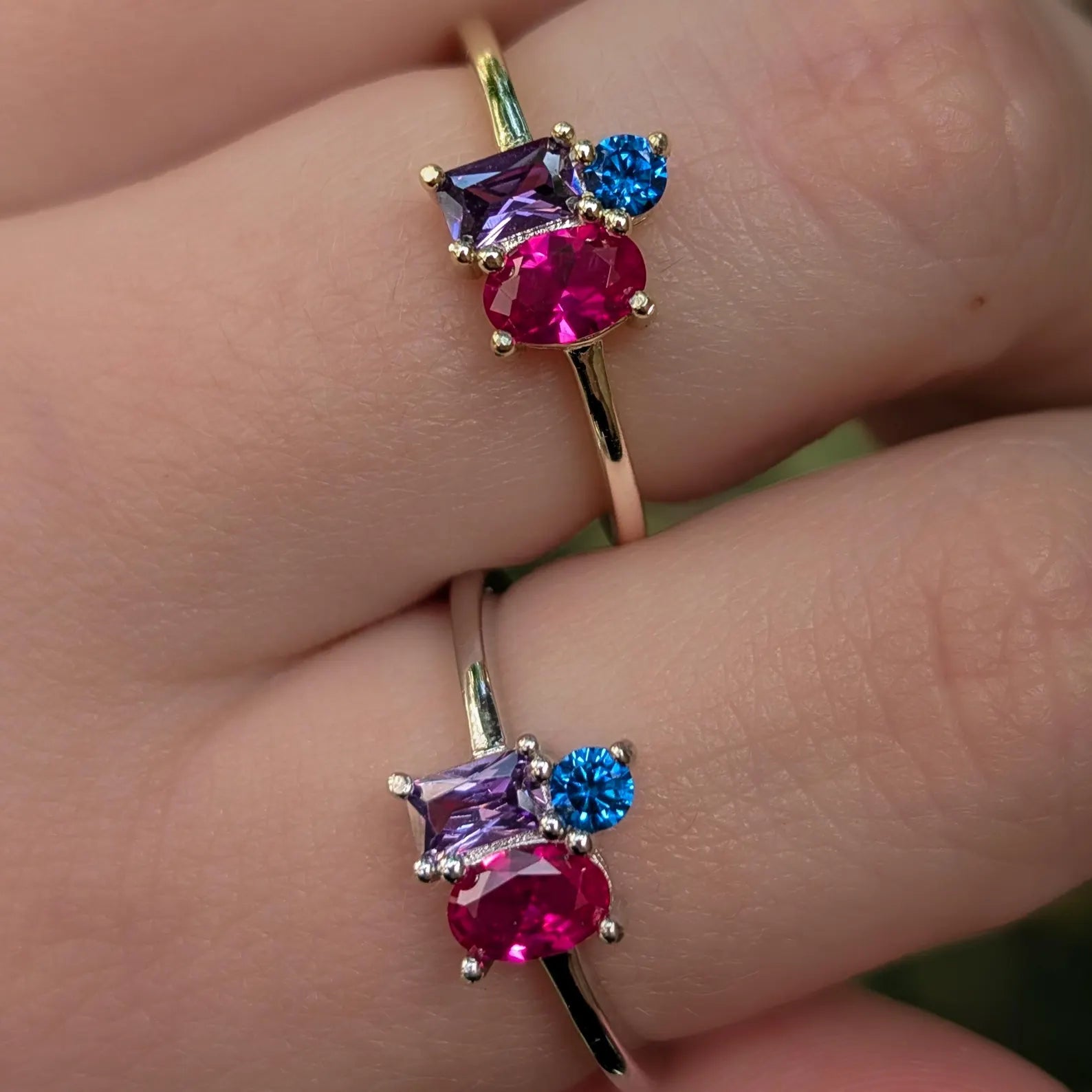 The Tulia - Bisexual 3 Stone Cluster Ring
