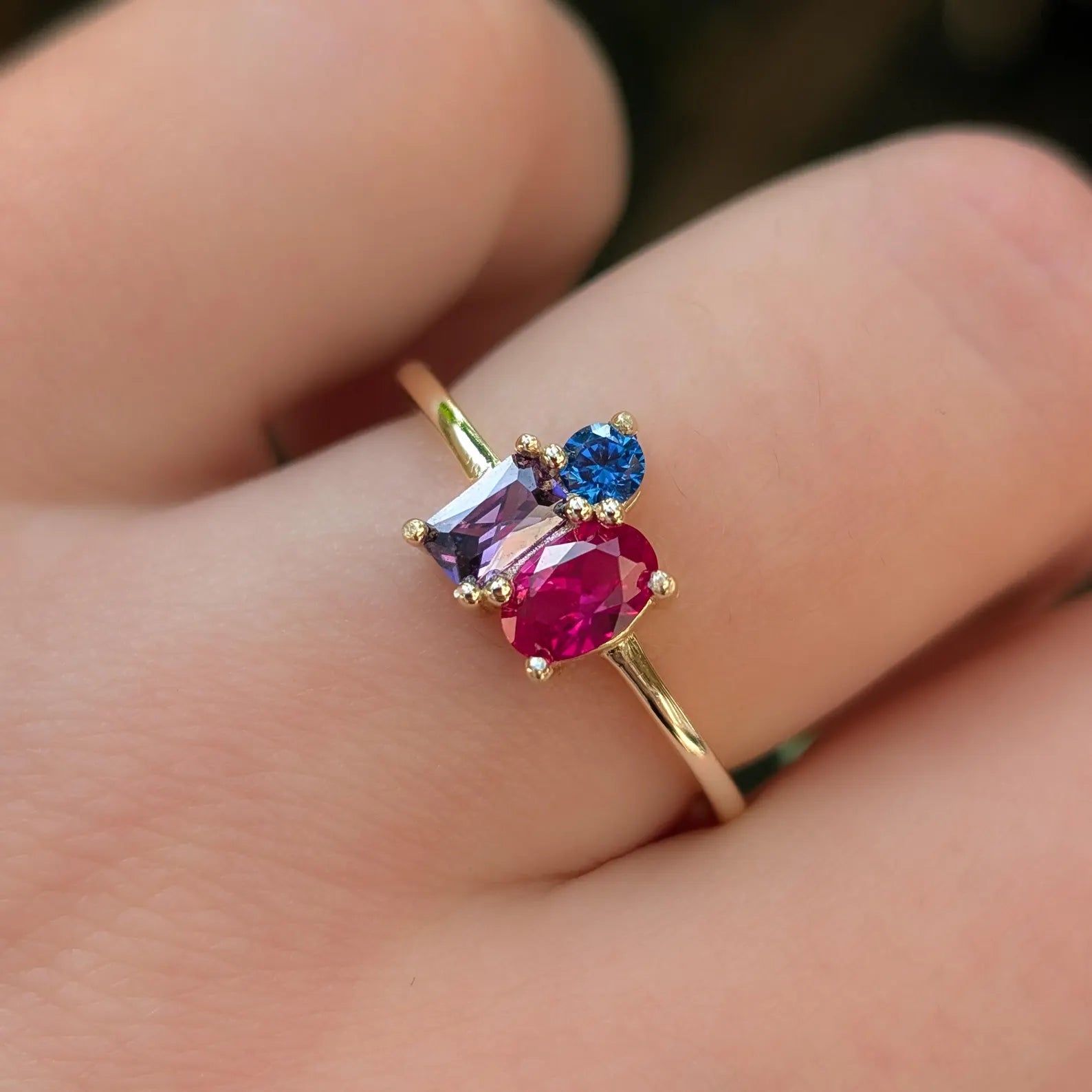 The Tulia - Bisexual 3 Stone Cluster Ring