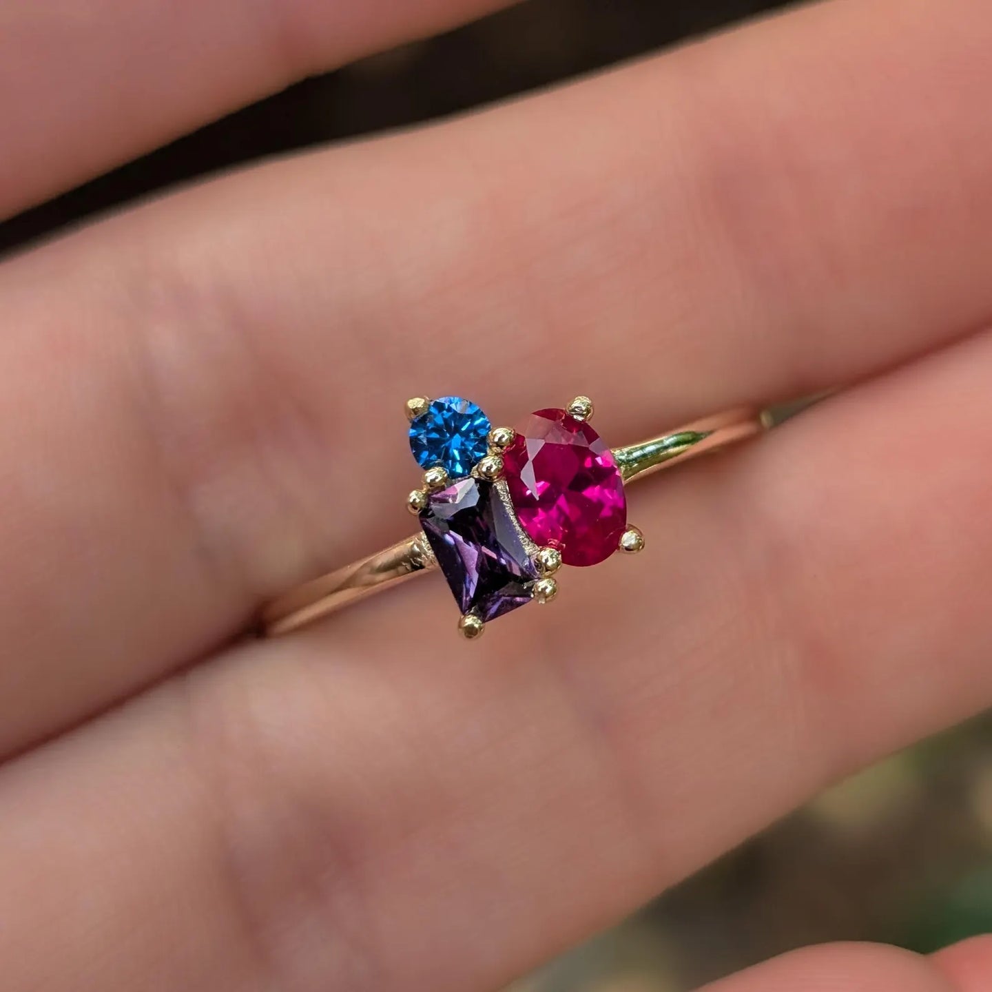 The Tulia - Bisexual 3 Stone Cluster Ring