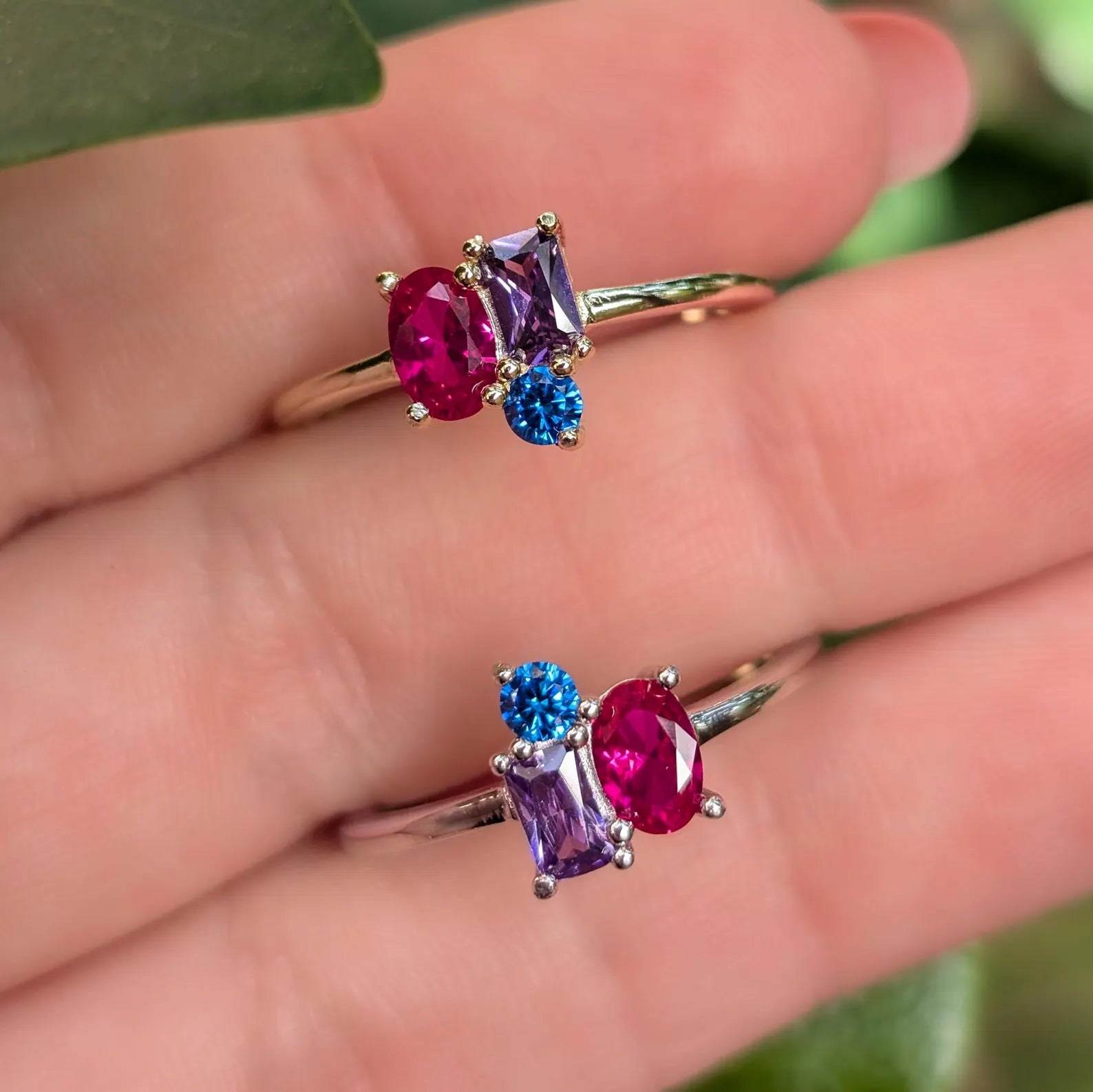 The Tulia - Bisexual 3 Stone Cluster Ring