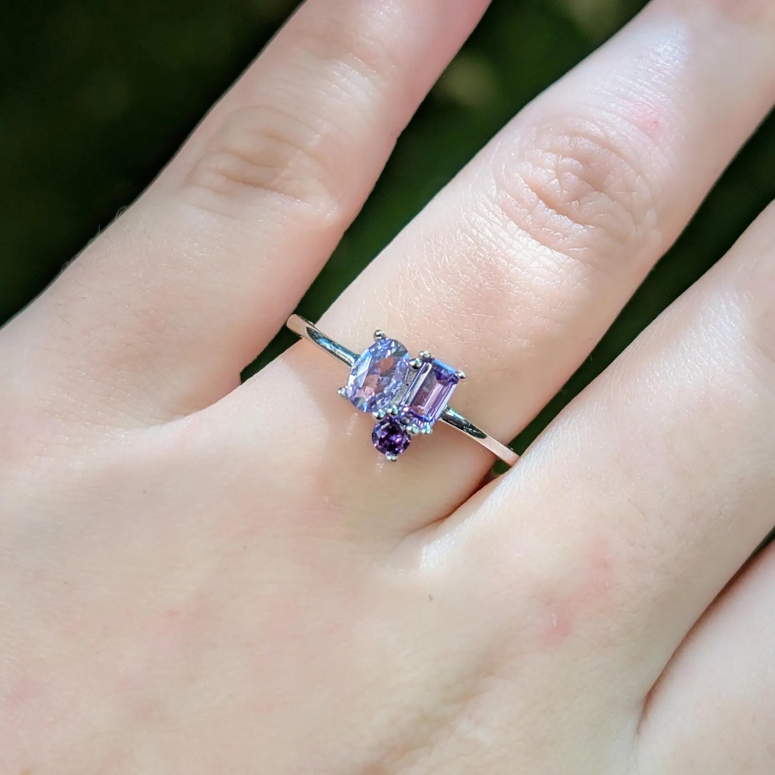 Amethyst 3 Stone Cluster Ring