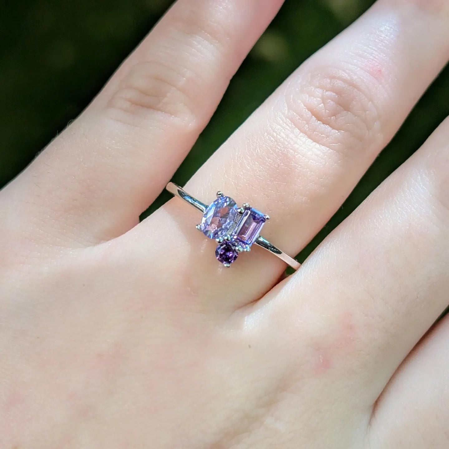 Amethyst 3 Stone Cluster Ring