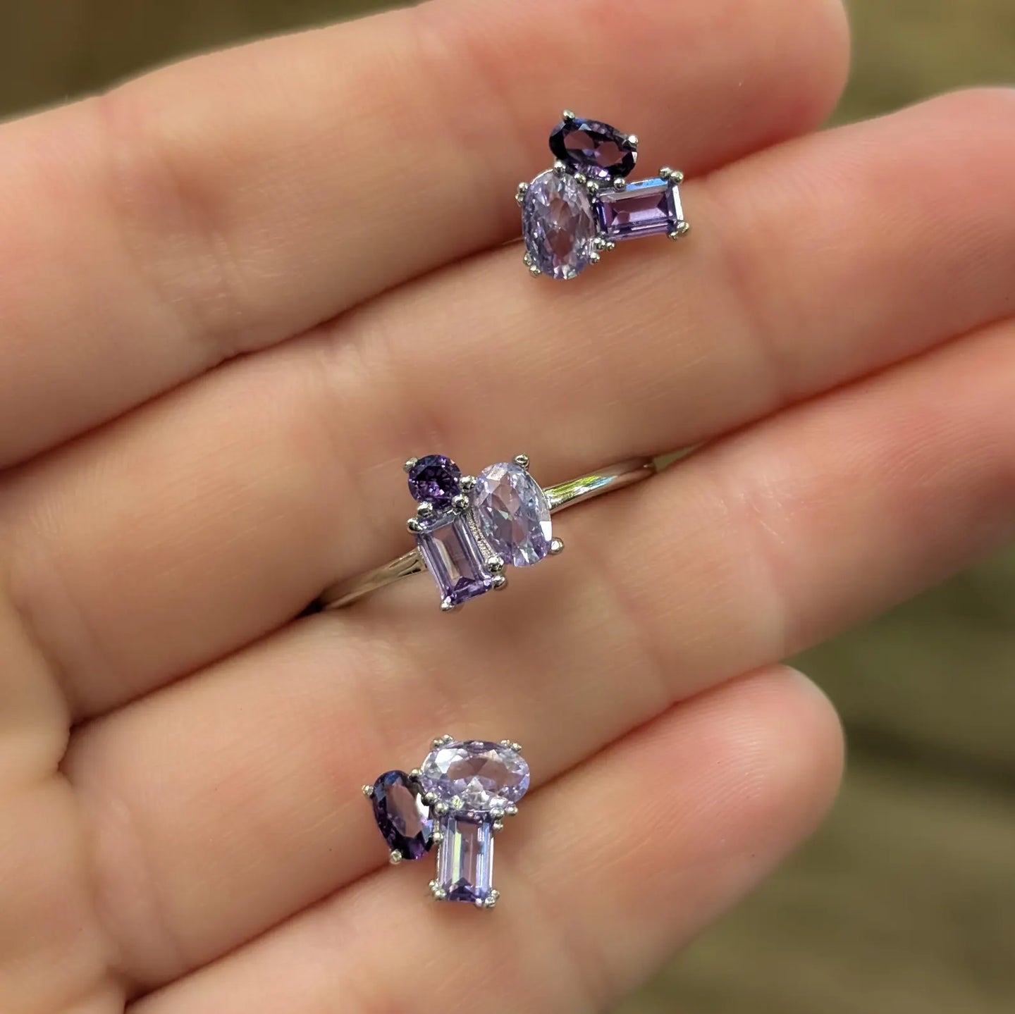 Amethyst 3 Stone Cluster Ring