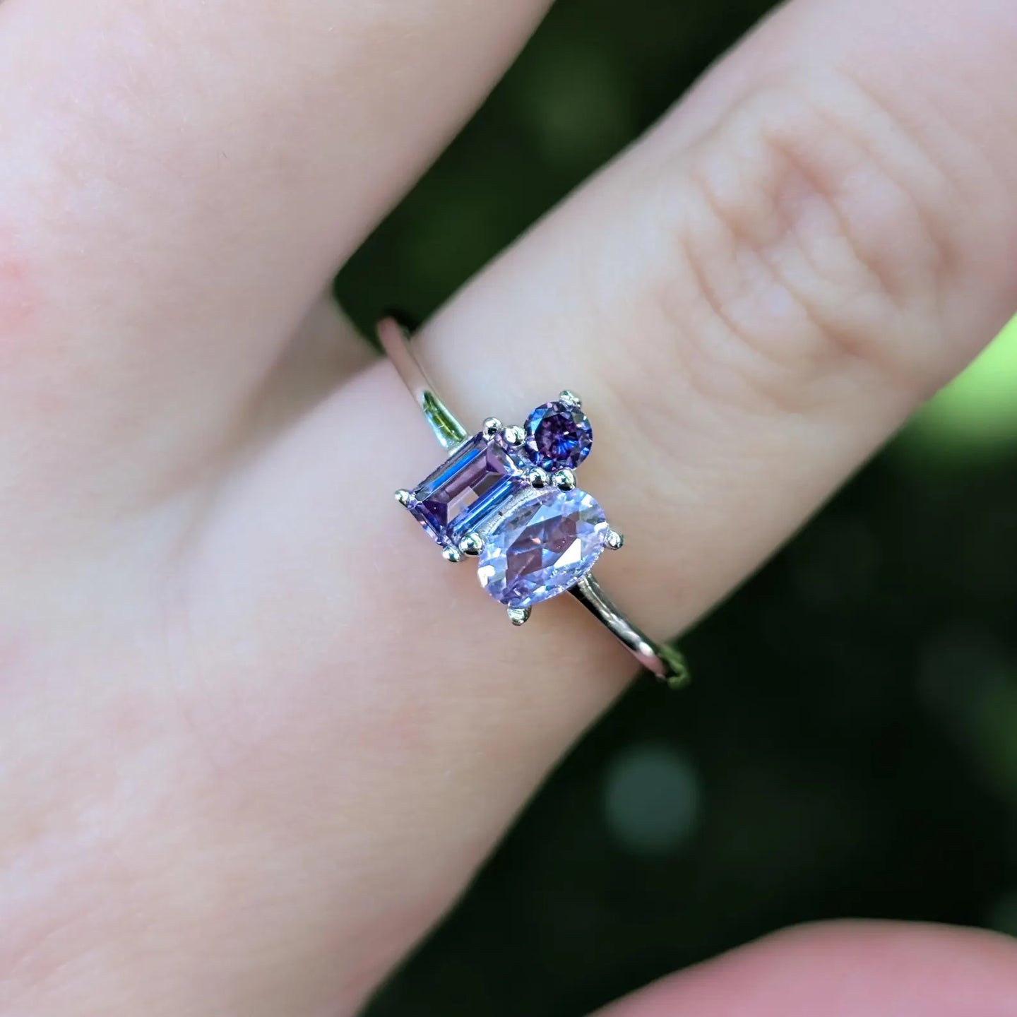 Amethyst 3 Stone Cluster Ring