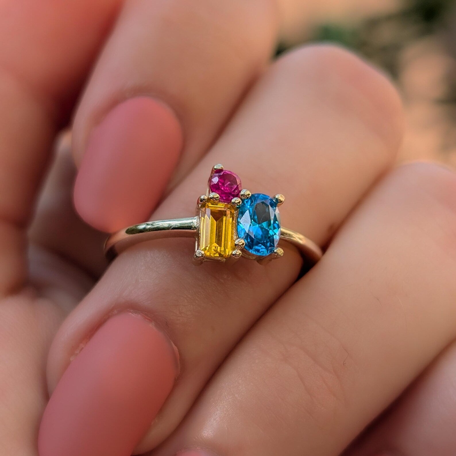 Pansexual 3 Stone Cluster Ring