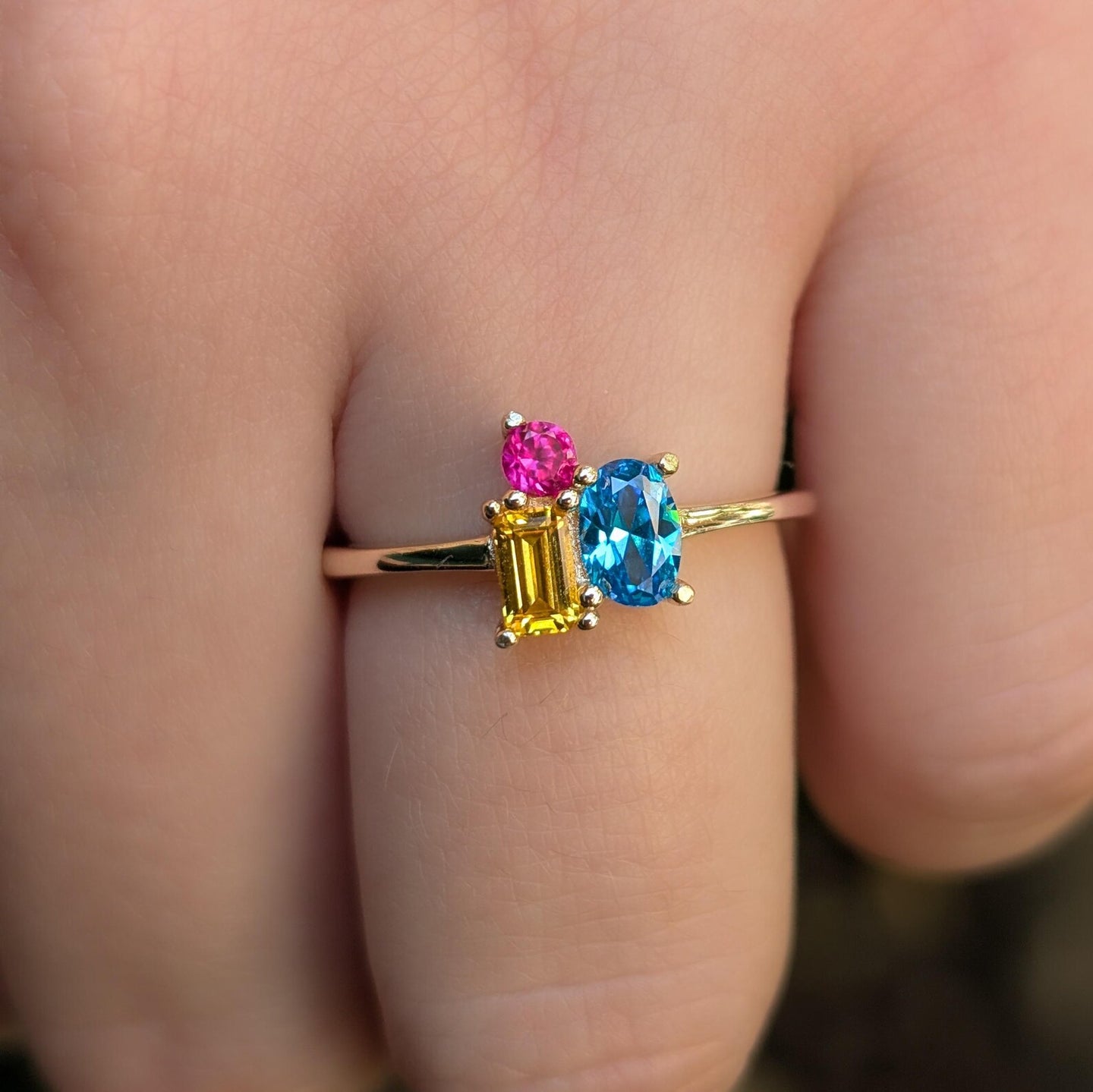 Pansexual 3 Stone Cluster Ring