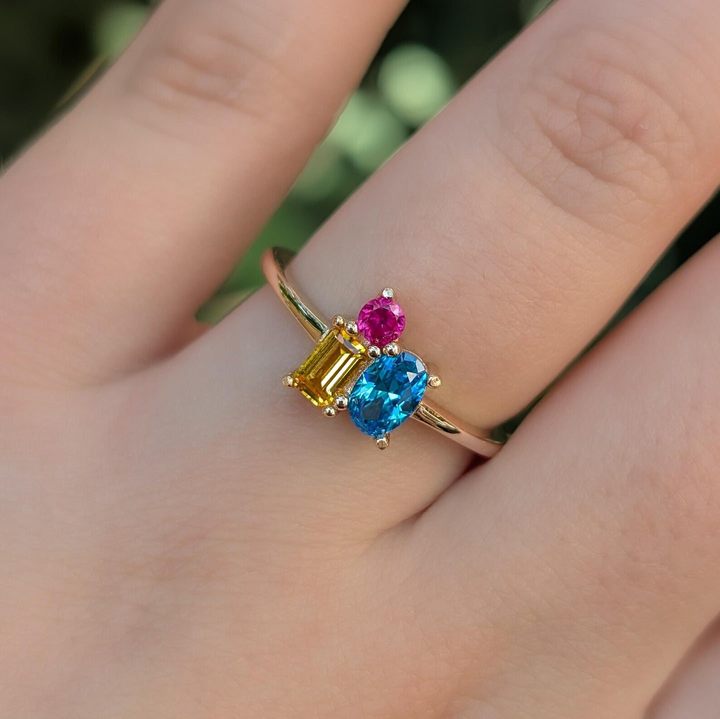 Pansexual 3 Stone Cluster Ring