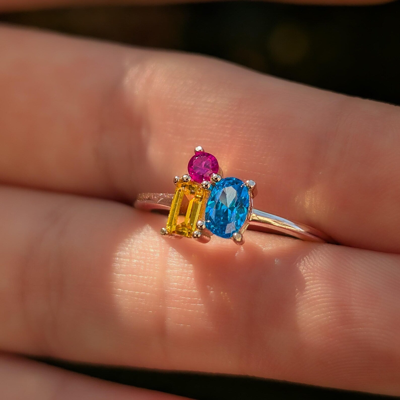 Pansexual 3 Stone Cluster Ring