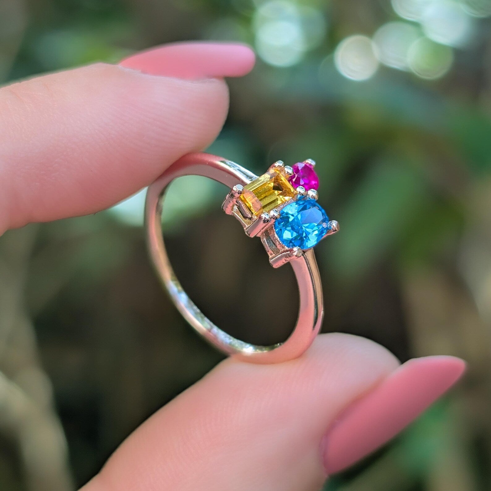 Pansexual 3 Stone Cluster Ring