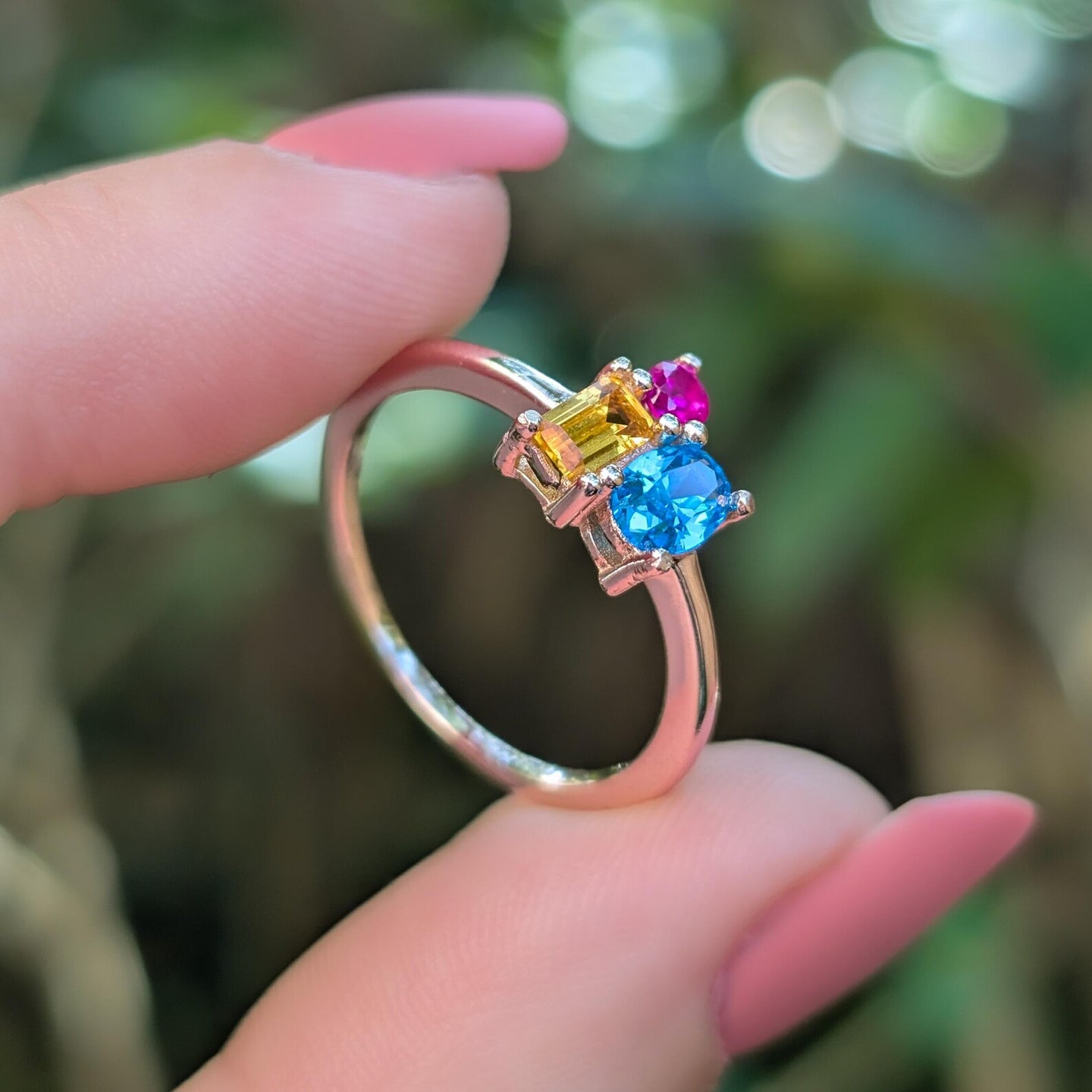 Pansexual 3 Stone Cluster Ring