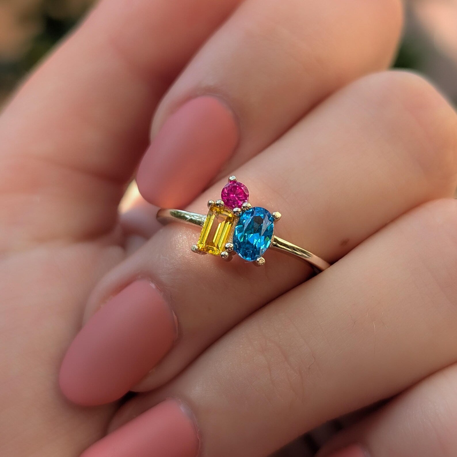 Pansexual 3 Stone Cluster Ring