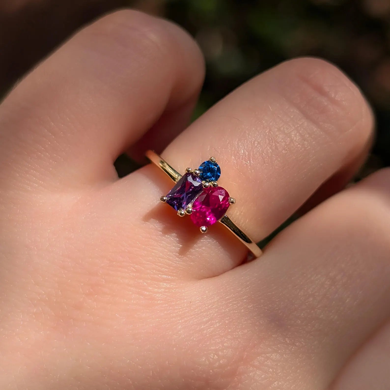 Bisexual 3 Stone Cluster Ring