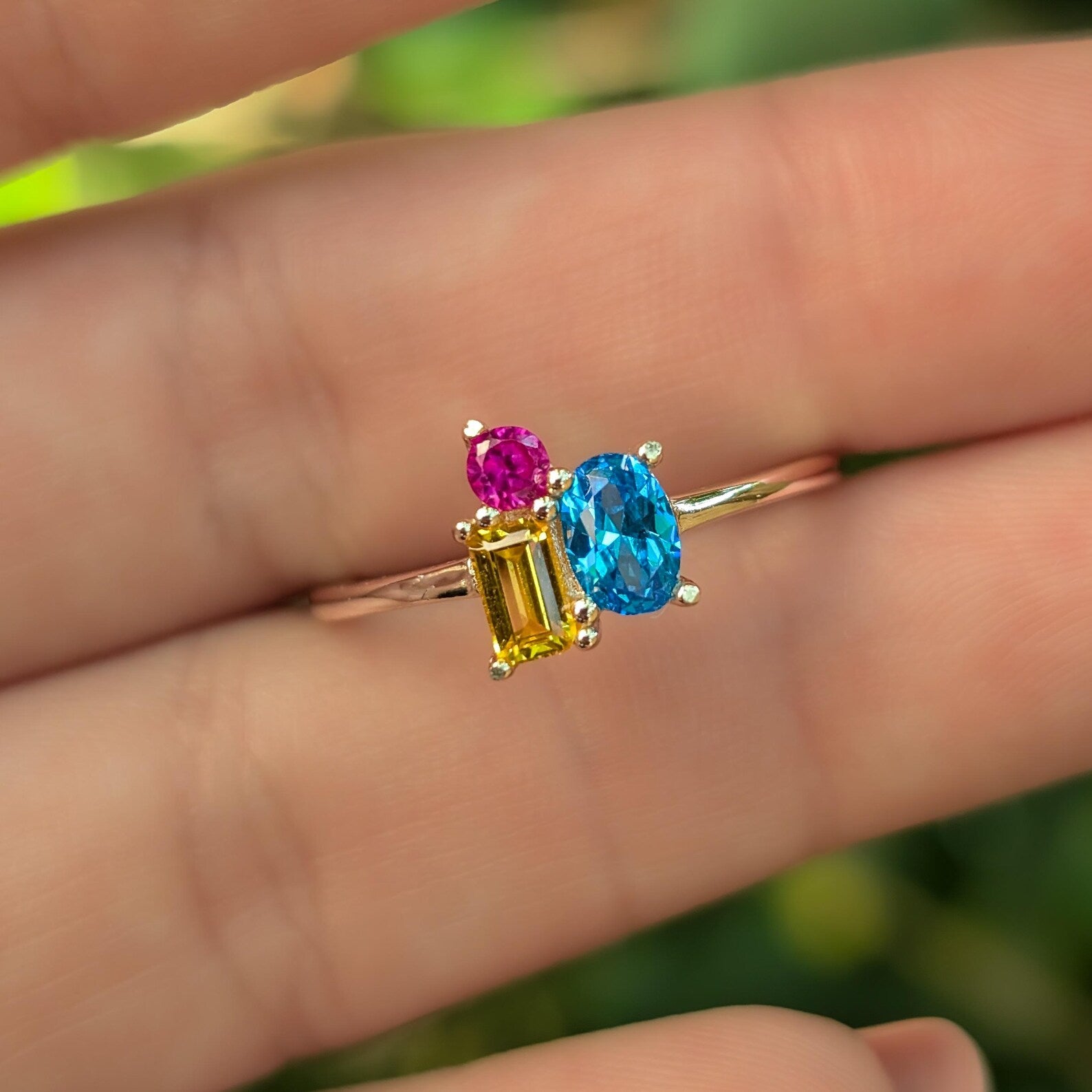Pansexual 3 Stone Cluster Ring