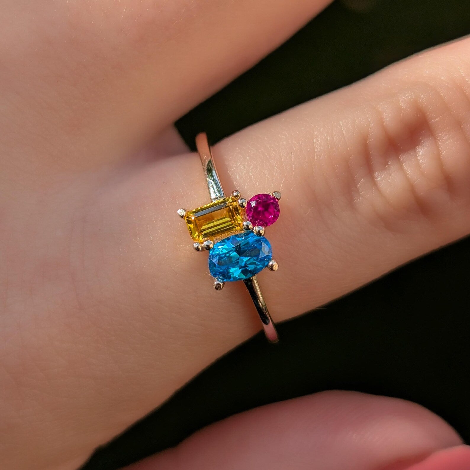 Pansexual 3 Stone Cluster Ring