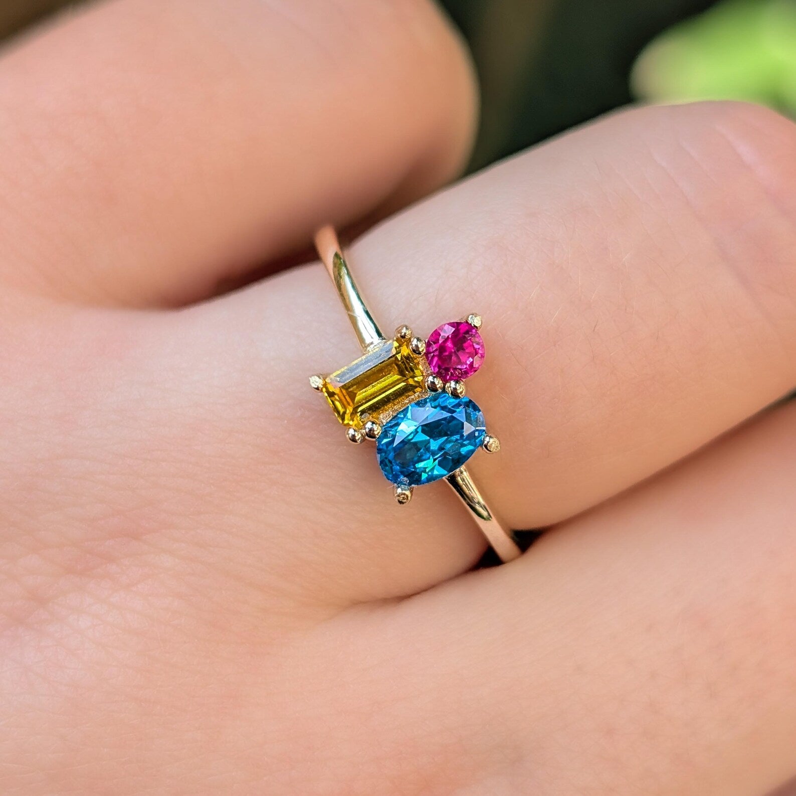 Pansexual 3 Stone Cluster Ring