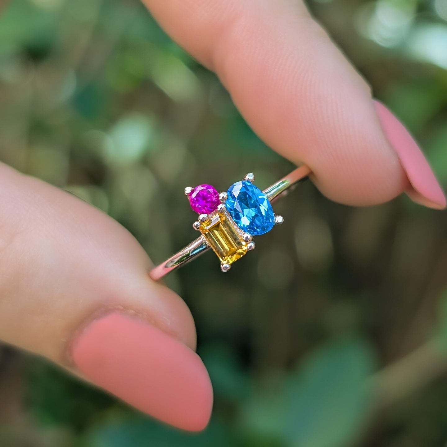 Pansexual 3 Stone Cluster Ring